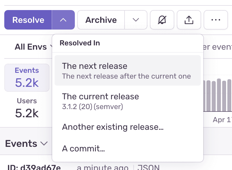 View of the resolve issue dropdown options on issue details.